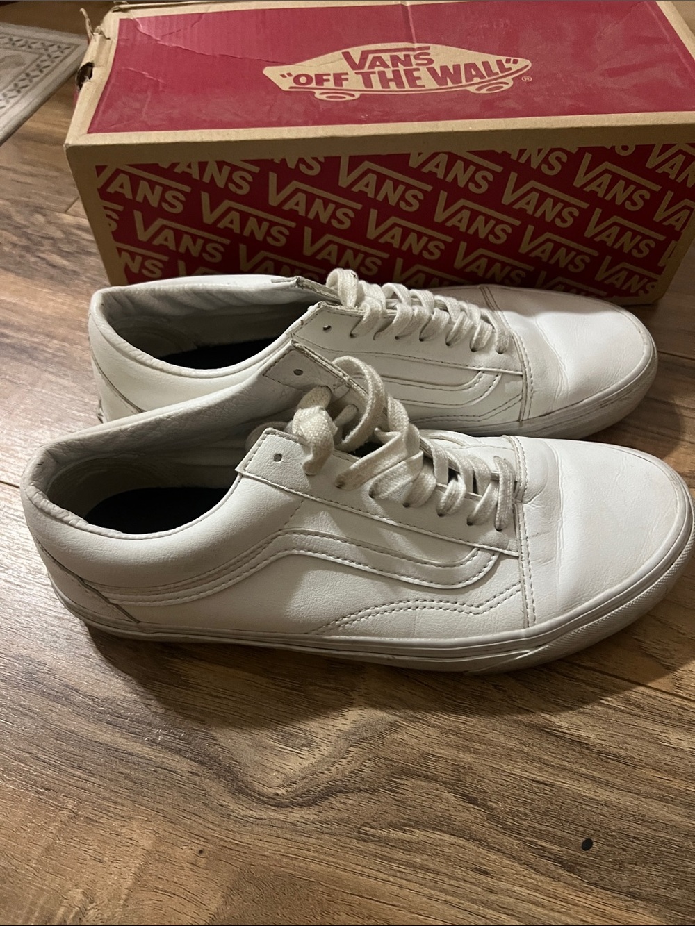 Vans White Old Skool Leather Low-Top Sneakers